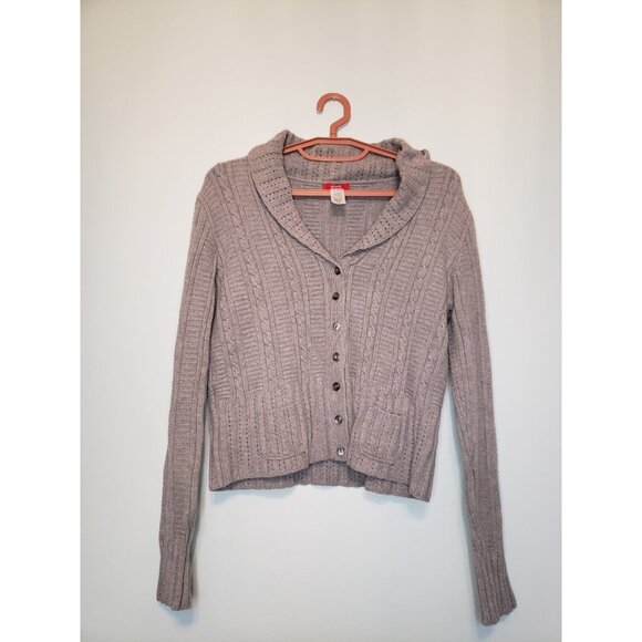 Anne Klein Sport Women's Sz M Button Front Sweater Cardigan Gray Cable Knit - Picture 1 of 8